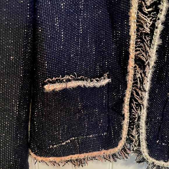 Rebecca Taylor Navy Tweed Look Jacket Fringe Accents SZ 2 Dressy - Picture 8 of 13